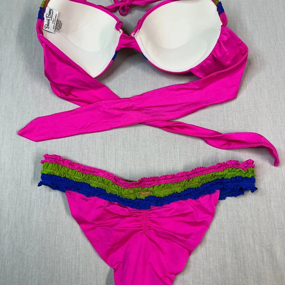 Beach Bunny Dream of Eve Pink Blue Green Ruffle Bikini - Picture 10 of 10